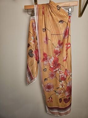 Vince Comuto Floral Poppies Pleated Scarf with Red Accents